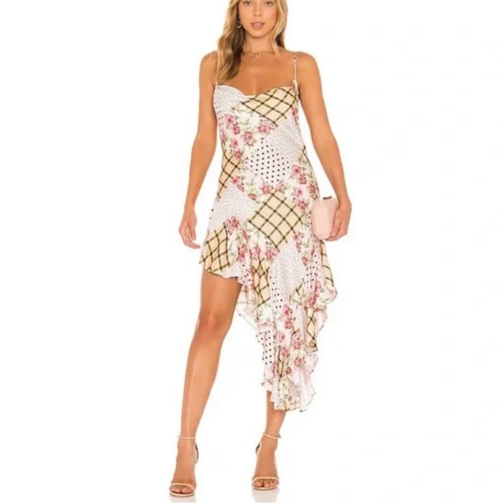 For Love And Lemons Floral Patchwork Midi Dress